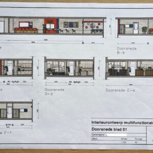Laura's HI Design wanaanzichten kleur kleuradvies interieurontwerp oranje blauw keuken presenteren kookeiland roomdivider hout werken werkplek kantoor